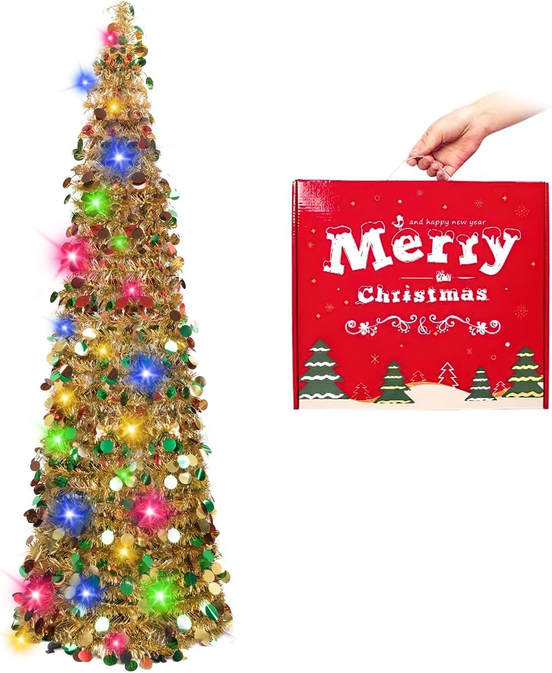 Árbol de Navidad MACTING 5FT Pop Up con Luces y Brillo