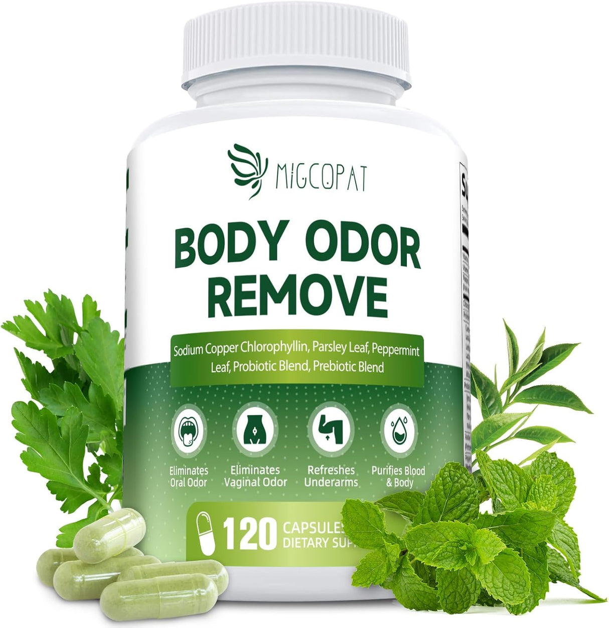 Suplemento para olor corporal, con clorofila, 120 cápsulas