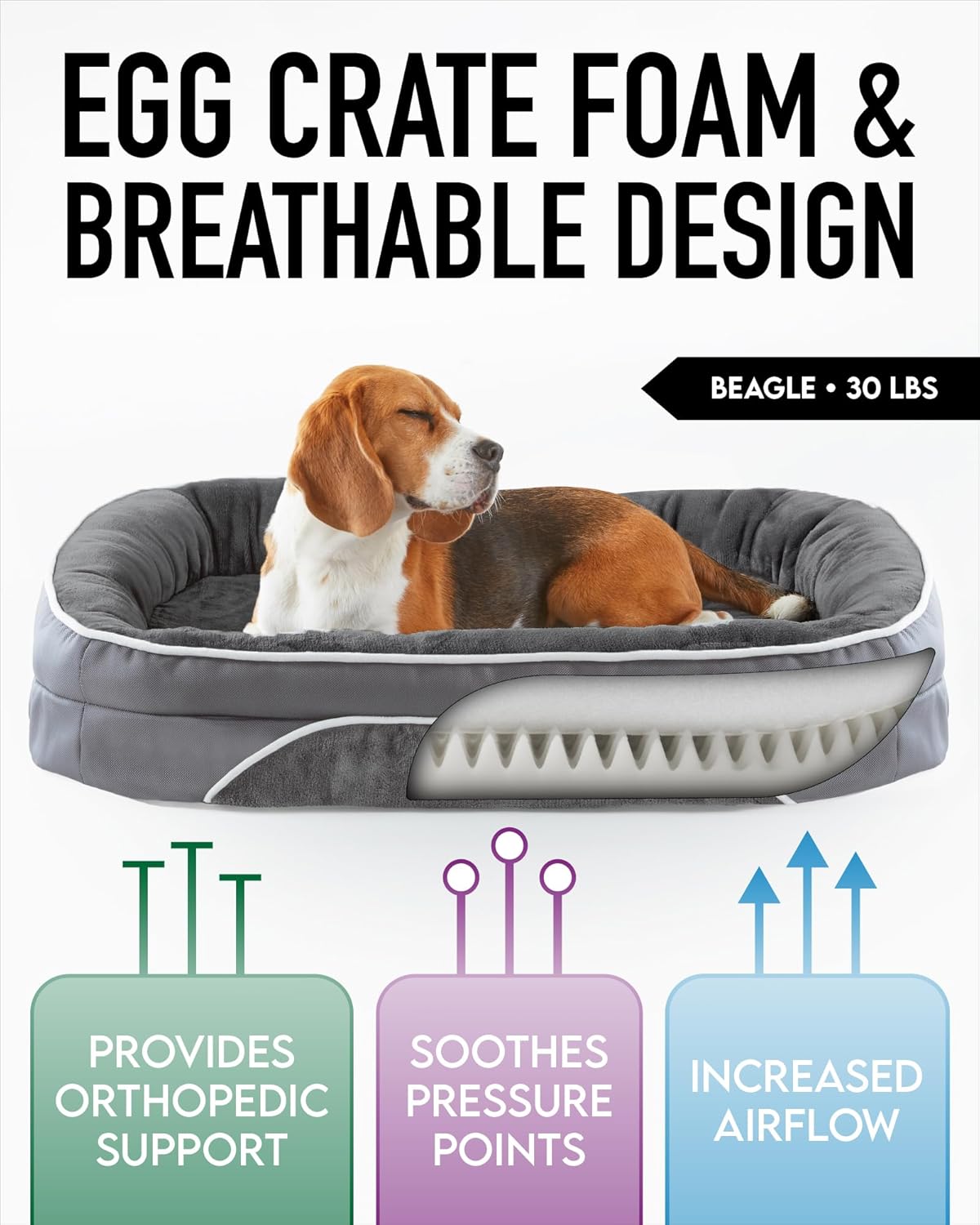 Cama ortopédica para perros grandes, soporte de espuma, modelo 2023