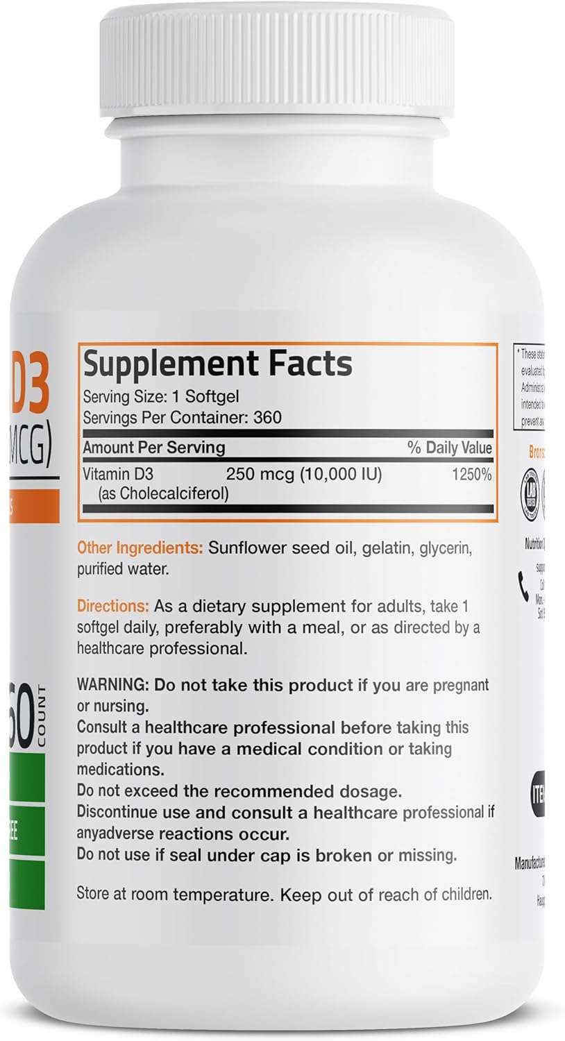 Bronson Vitamina D3 10,000 IU Alto Potencia 360 Softgels