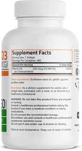 Bronson Vitamina D3 10,000 IU Alto Potencia 360 Softgels