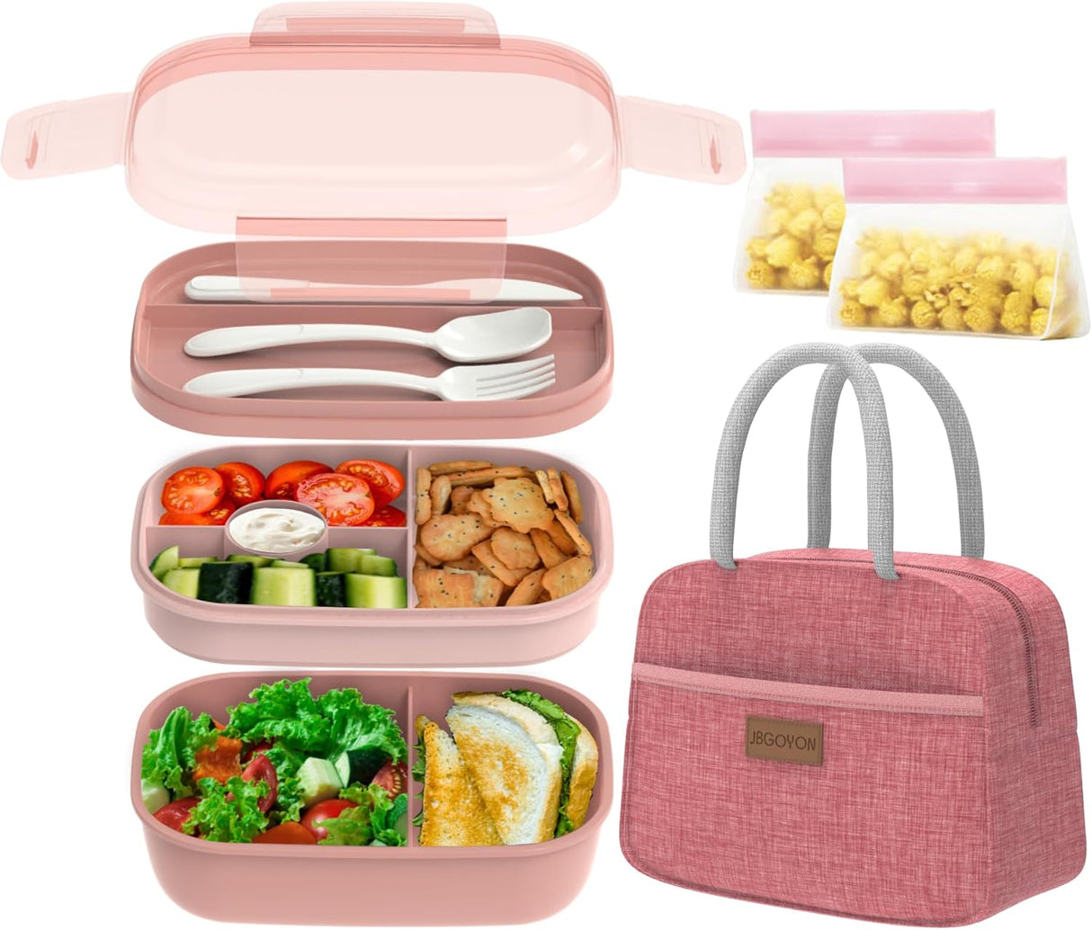 Caja de Almuerzo JBGOYON® - 3 Contenedores Apilables, Utensilios