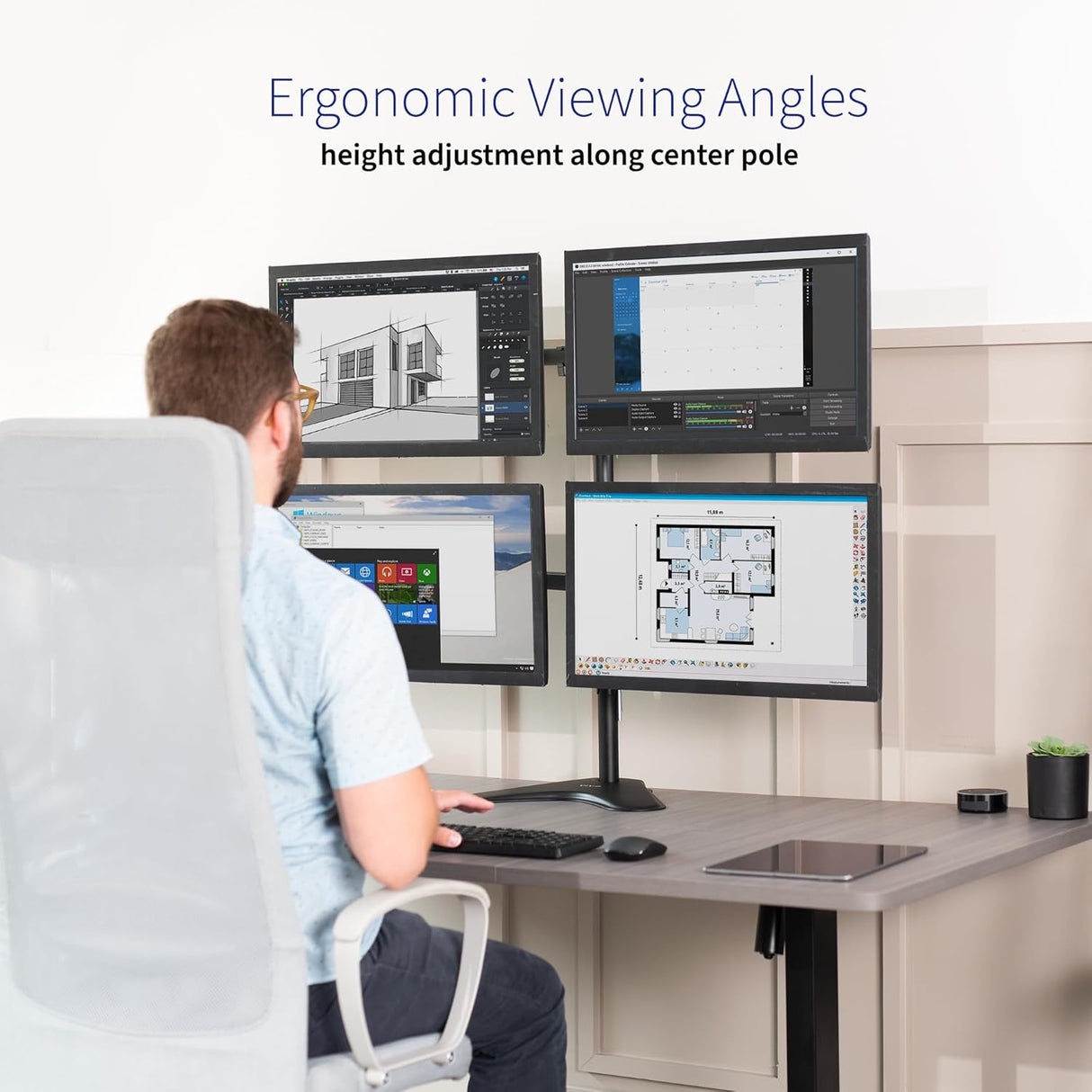 Soporte de Monitor VIVO, Ajustable, para 4 Pantallas, STAND-V004F