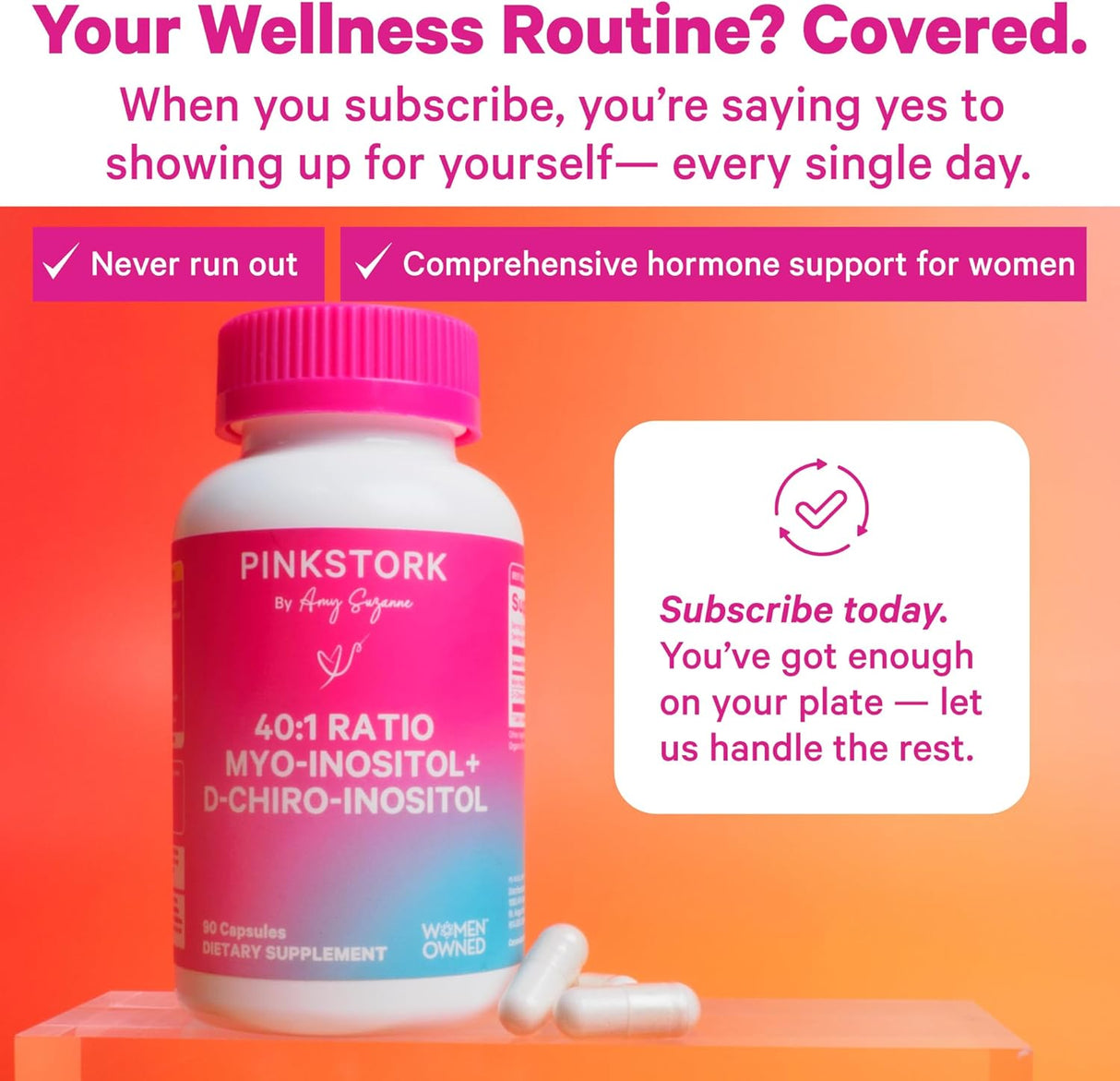 Suplemento Pink Stork Myo-Inositol & D-Chiro Inositol Hormonal 90 cápsulas