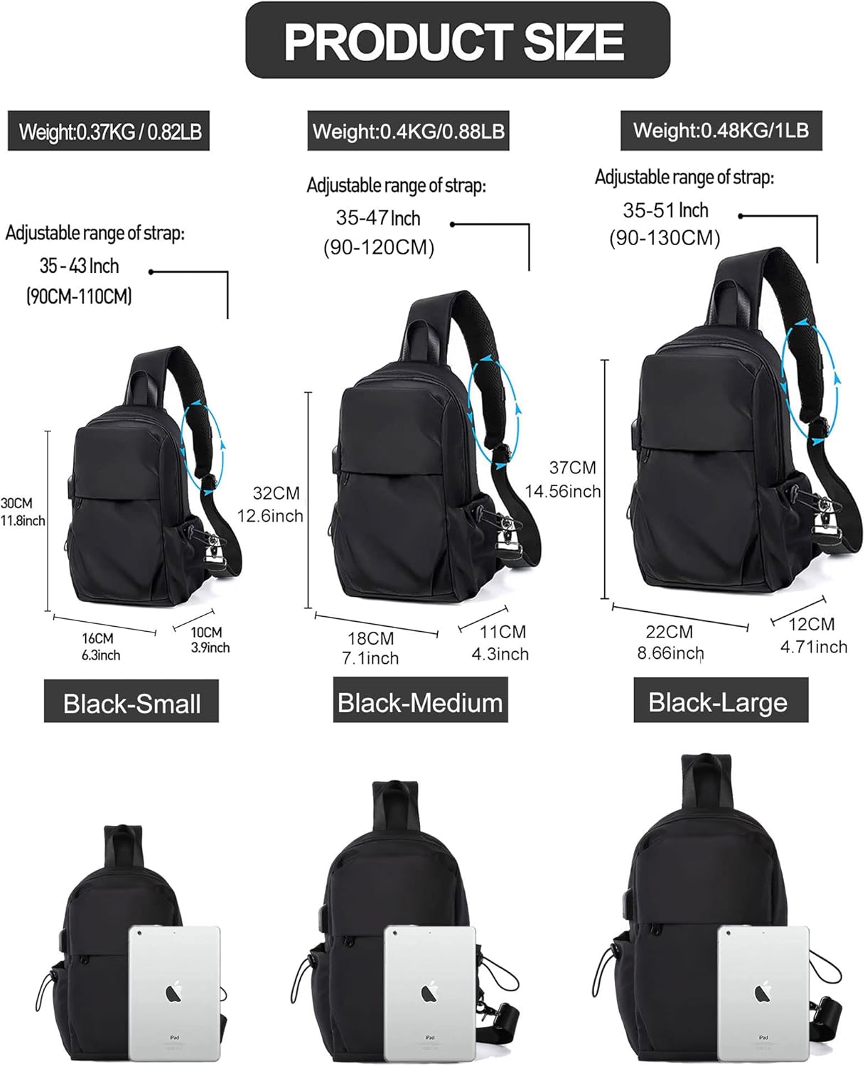 Mochila pequeña negra para hombres y mujeres negro