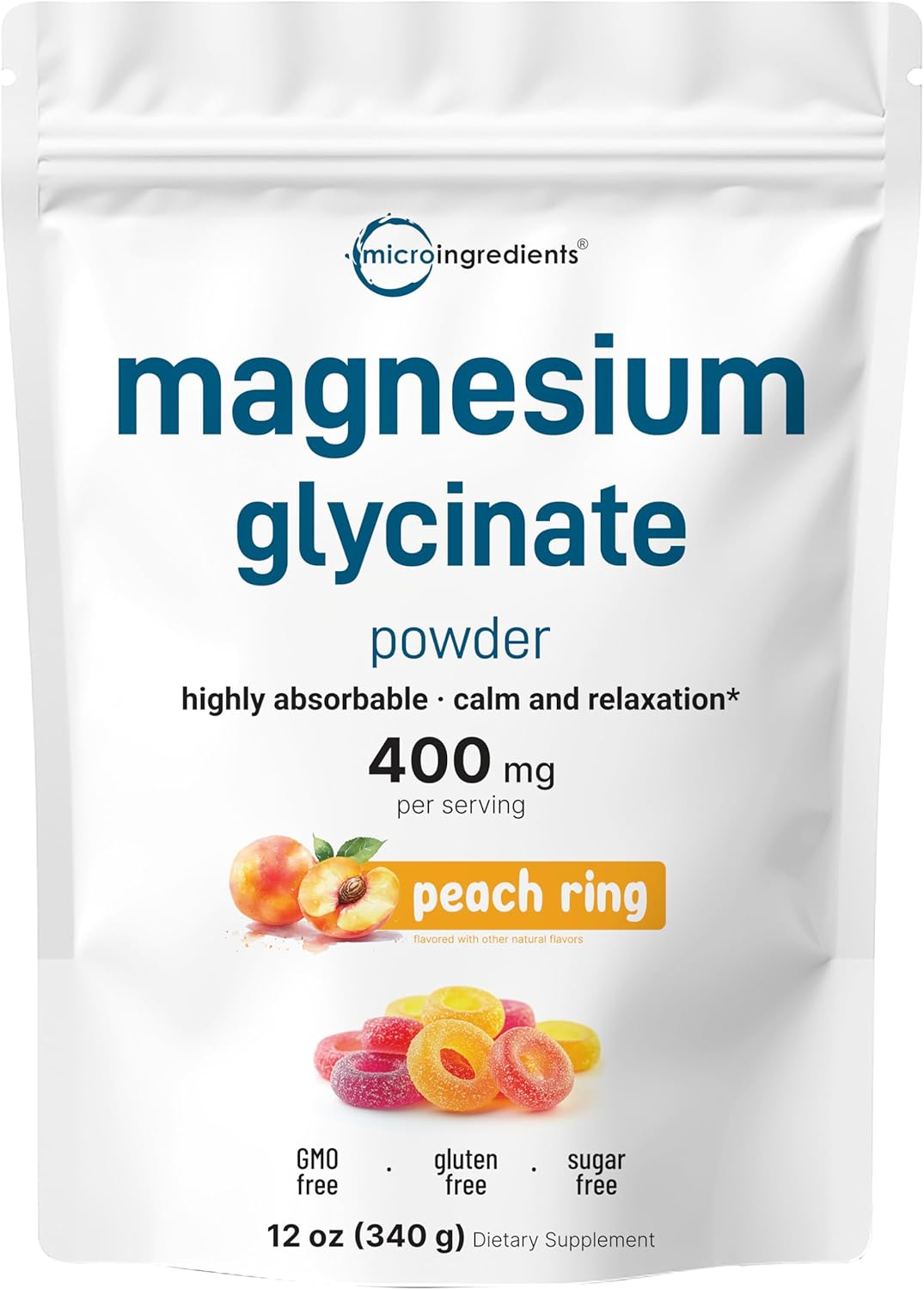 Polvo de Magnesio, 12oz, Sin Azúcar, Vegano, Dulce de Durazno