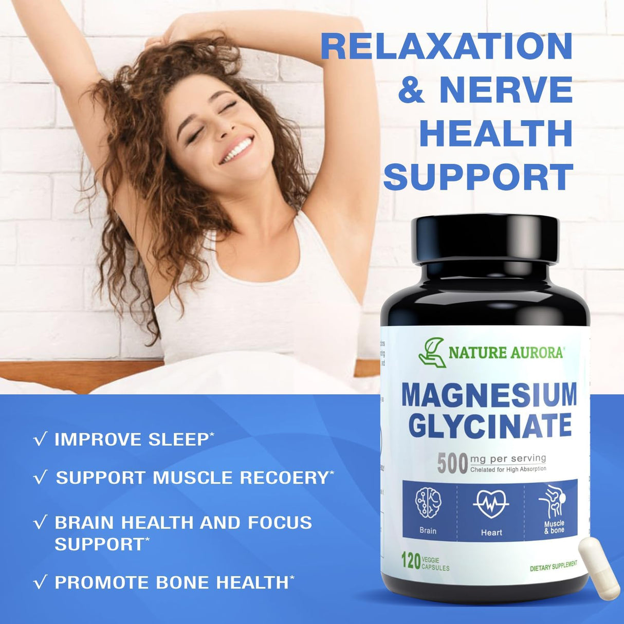 Magnesio Glycinato 500mg Cápsulas - Alta Absorción 120ct