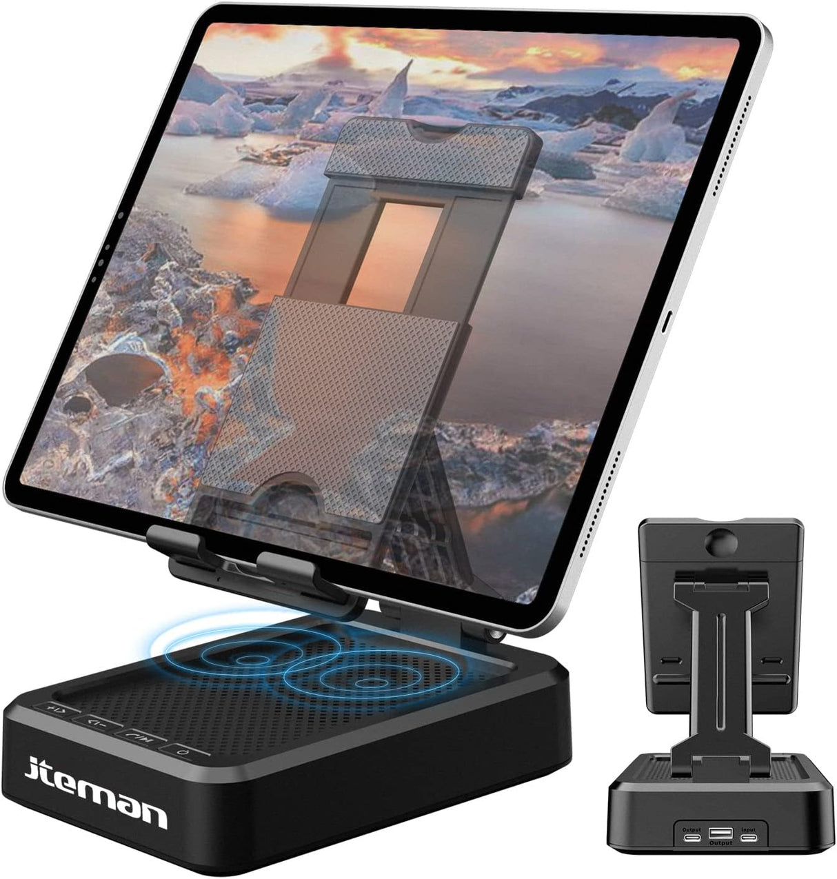 Soporte para tablet ajustable con altavoces Bluetooth