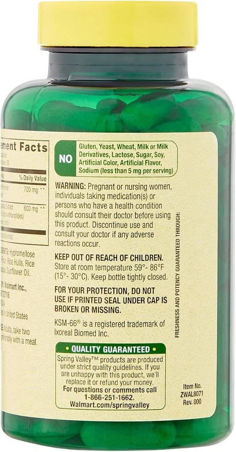 Cápsulas de Ashwagandha 1300mg Extra Fuerte - Spring Valley