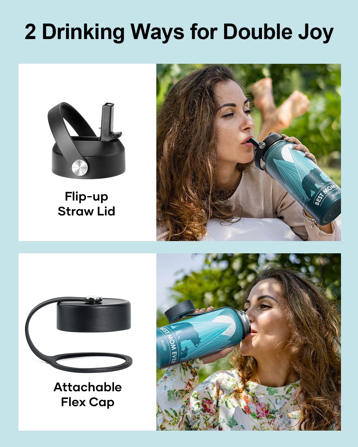 Botella de Agua 32oz BUZIO, Aislante, Con Pajilla, Modelo Bear Mama