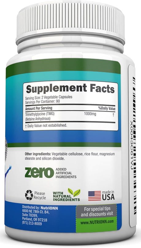 Suplemento TMG Trimethylglycine 1000mg - 180 Cápsulas