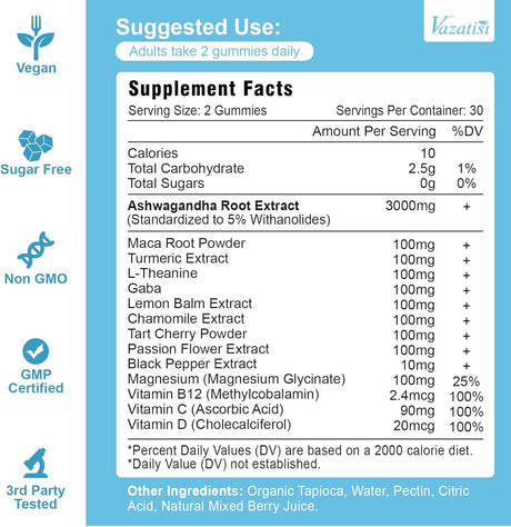 Gomitas de Ashwagandha 3000 mg, apoyo inmune, 120 piezas