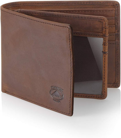 Billetera Bifold de Cuero para Hombre RFID y Ventana de ID