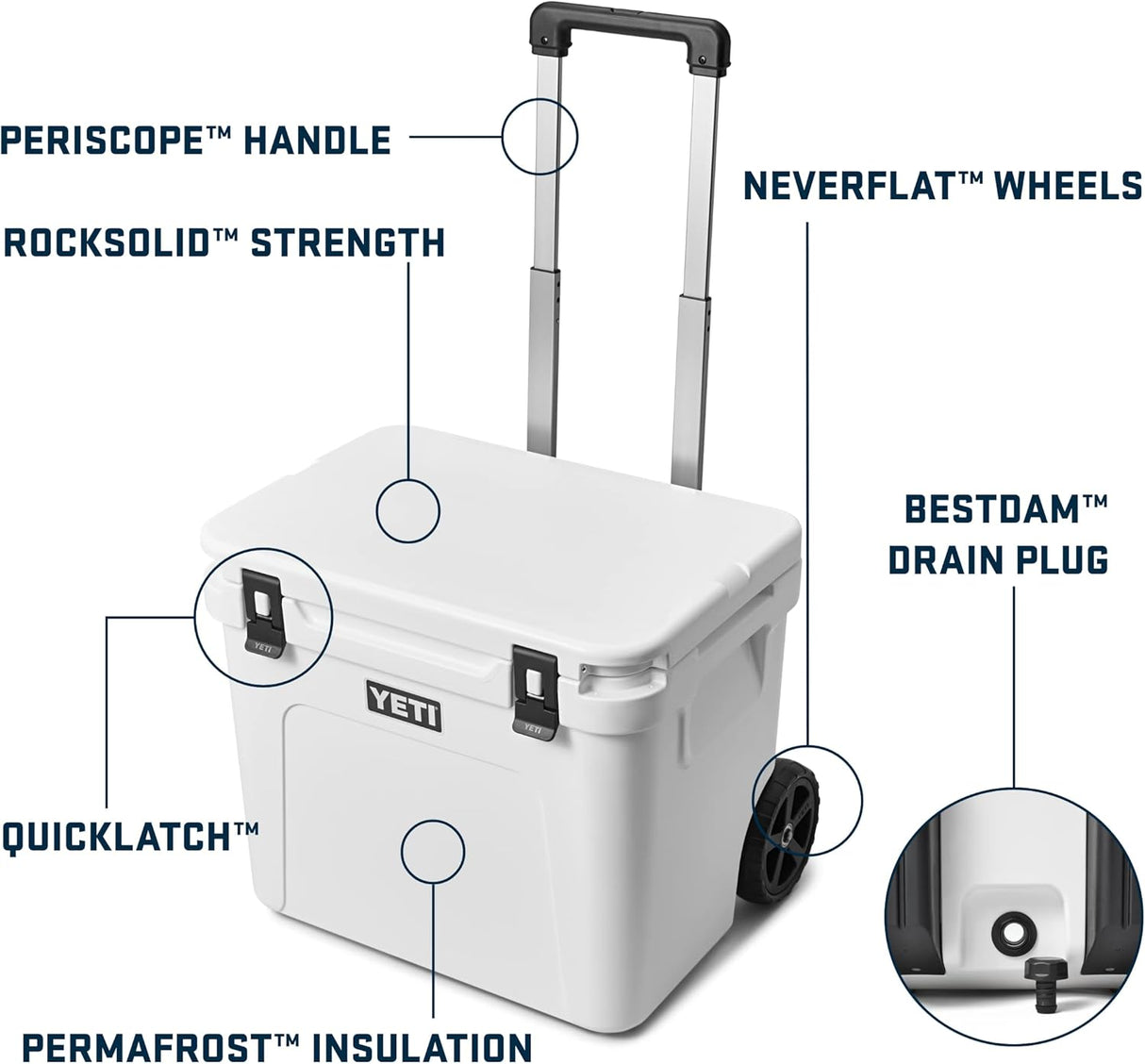 YETI Roadie 60 - Hielera con ruedas y mango retráctil de periscopio