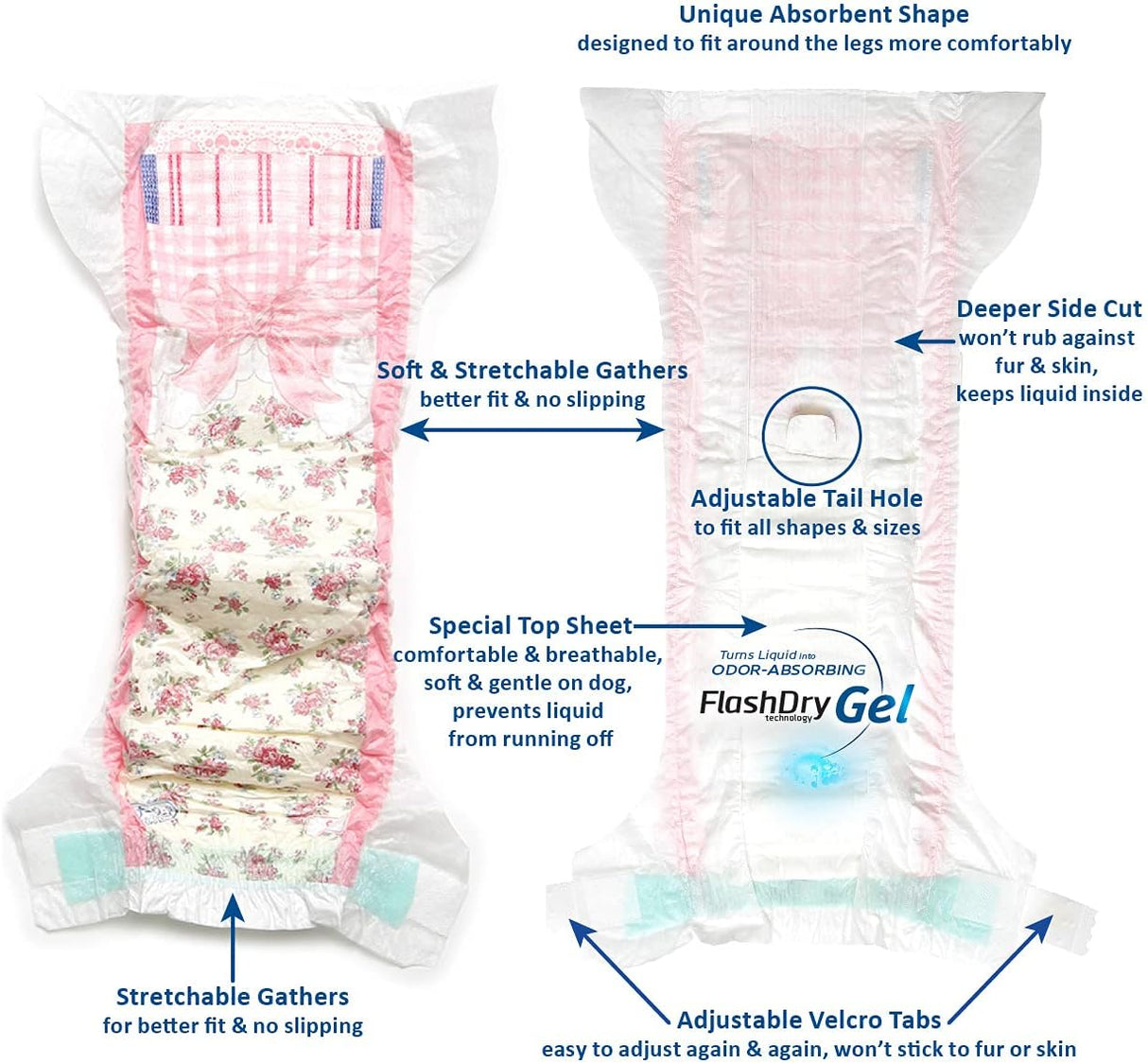 Pañales desechables para perros con tecnología FlashDry Gel - M, 32 unidades