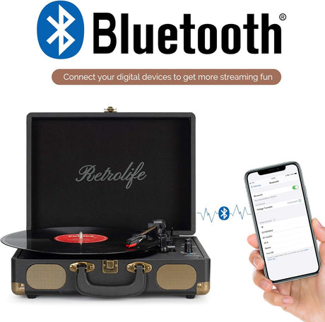 Reproductor de Vinilo Bluetooth Portátil con Altavoces Integrados