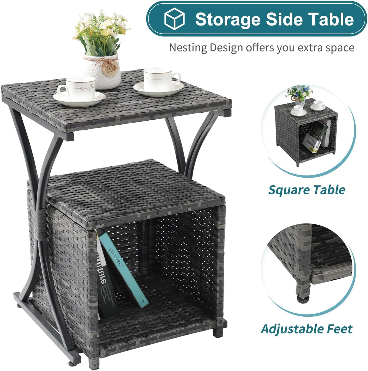 OC Orange-Casual Juego de muebles de patio de 6 piezas con otomana, juego de silla y mesa de mimbre gris para exteriores, muebles de balcón para apartamentos, color blanco