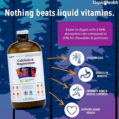 Suplemento líquido de calcio y magnesio, vitamina D3 citrato