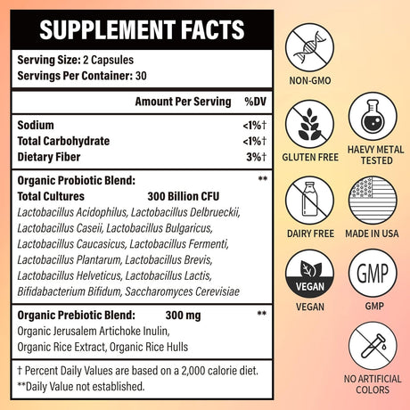 Suplementos 300 mil millones de probióticos CFU  12 cepas