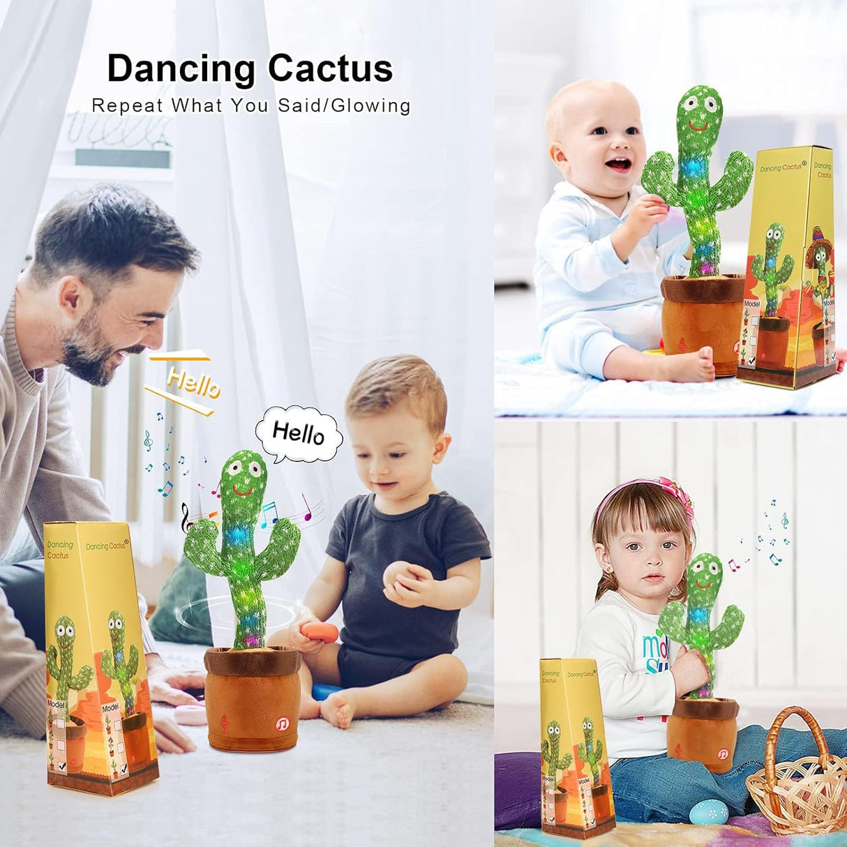 Juguete Cactus Emoin, Plush Sensory Musical, 120 Canciones, Modelo Cactus