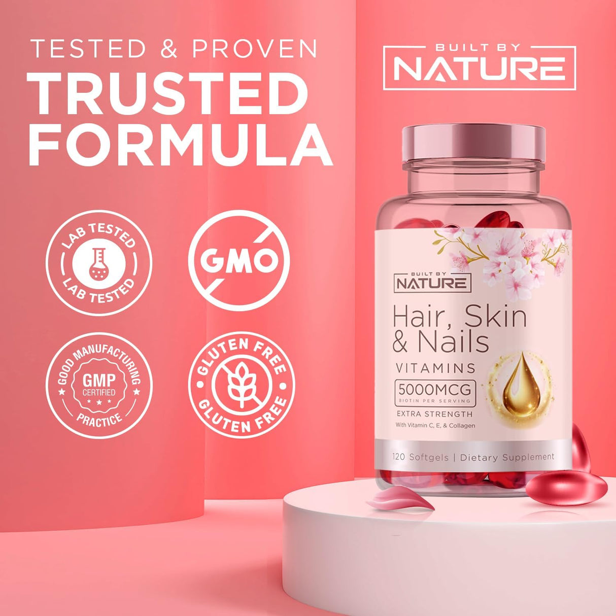 Vitaminas para Pelo, Piel y Uñas - 5000mcg Biotina, 120 Softgels