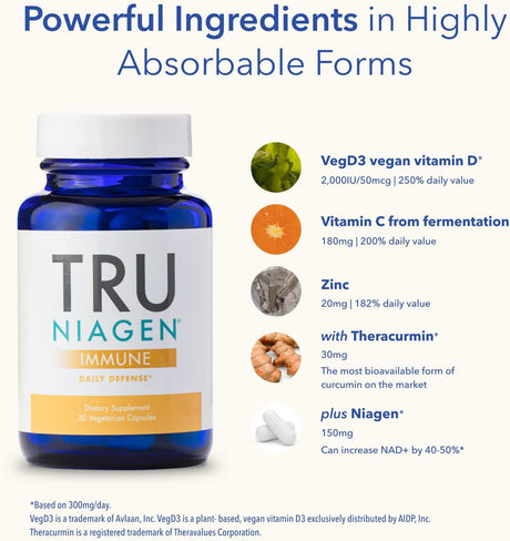 Suplemento Trun Niagen apoyo inmunológico Vitamina C 60und