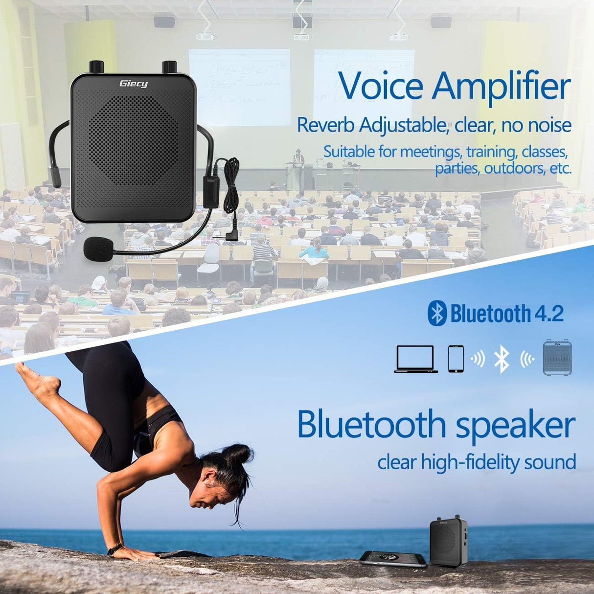 Amplificador de Voz Portátil 30W, Bluetooth, 2800mAh, Micrófono