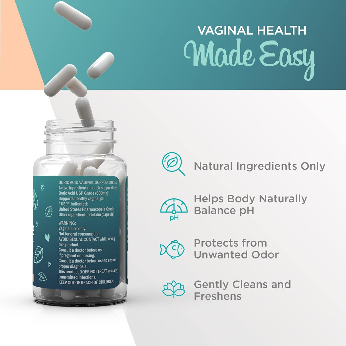 Suplementos Supositorios vaginales de ácido bórico VeeClean