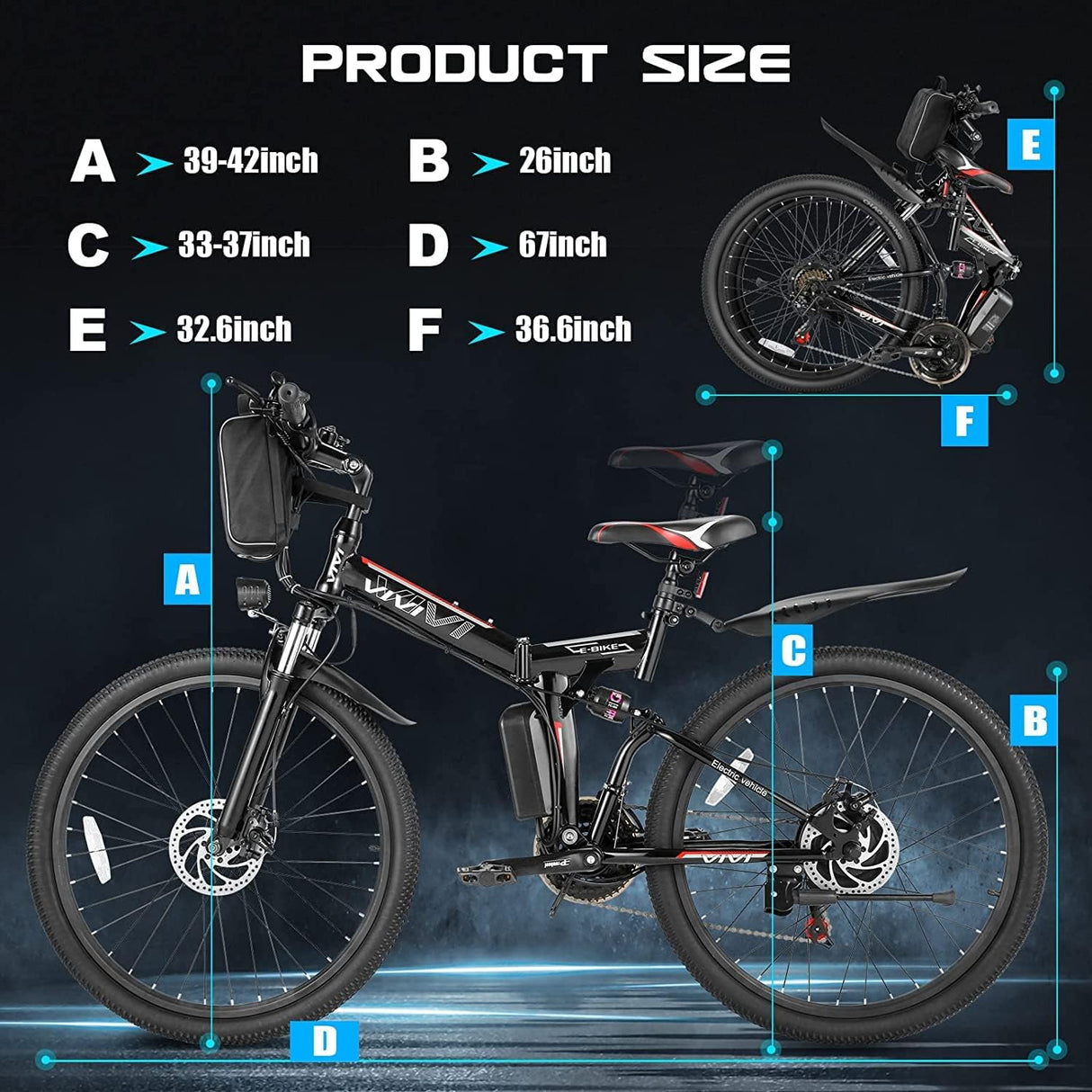 Bicicleta Eléctrica Vivi 750W Plegable, 22MPH, Modelo Commuter