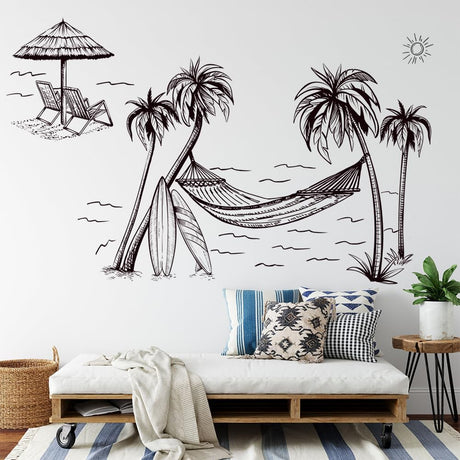 Vinilos Decorativos Palma Negra, Tropical, Mural de Hammock