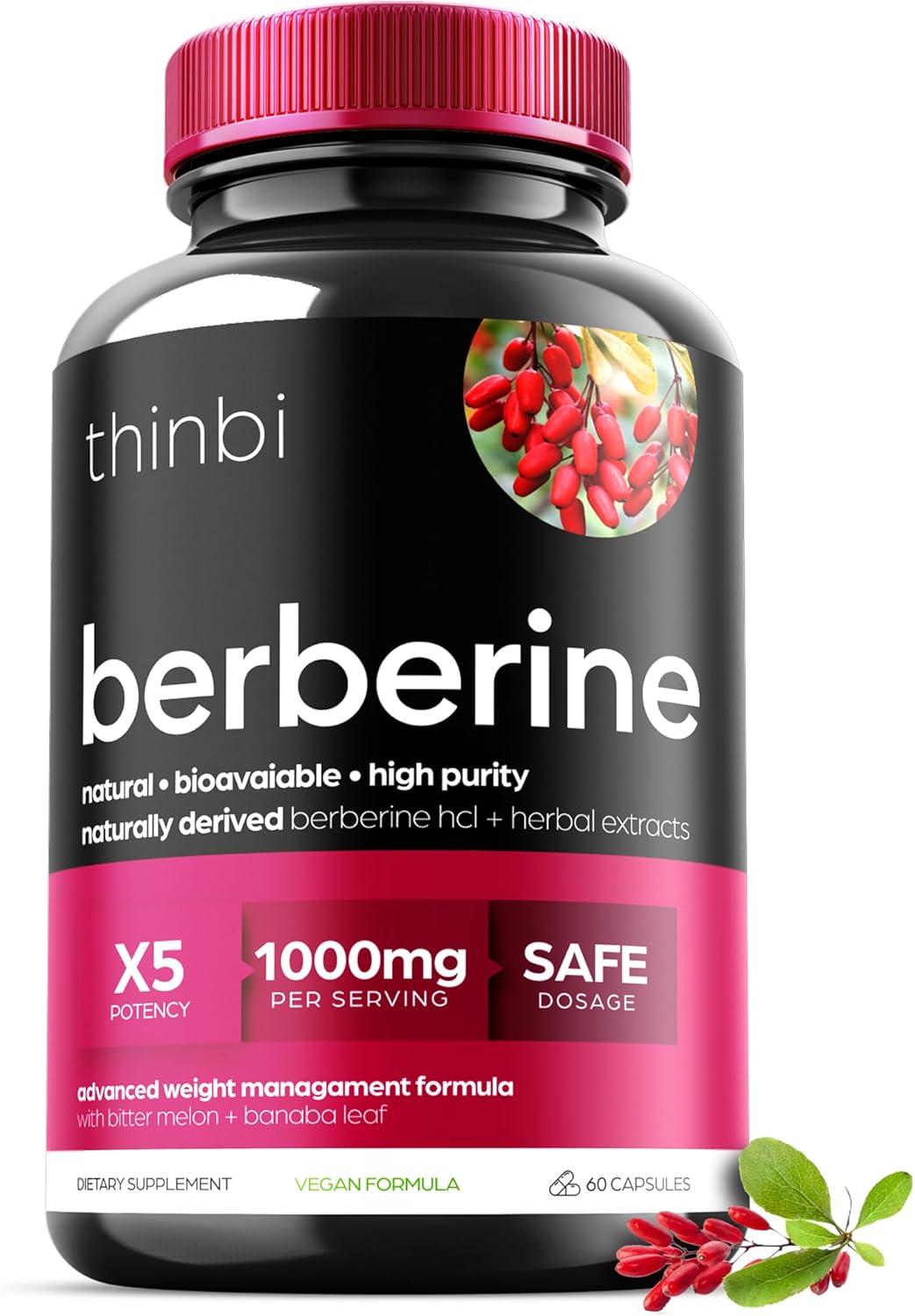 Suplemento de berberina de 1000 mg Potentes cápsulas