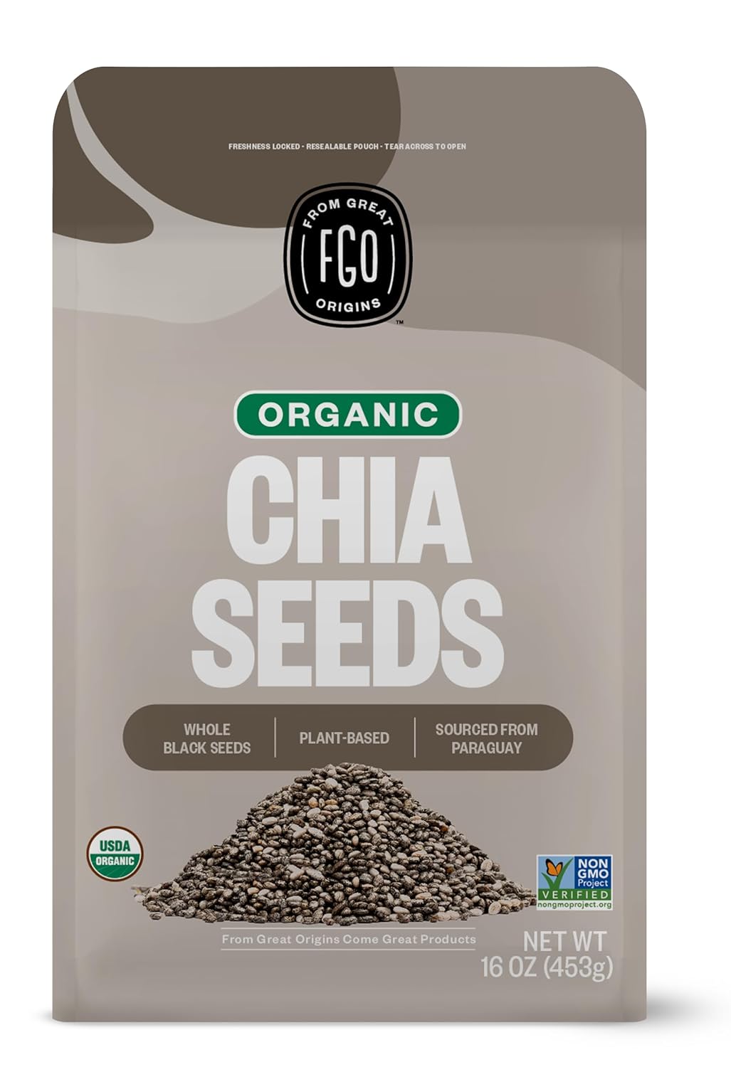 Semillas de Chía Orgánicas FGO, 16oz, Sourced from Paraguay