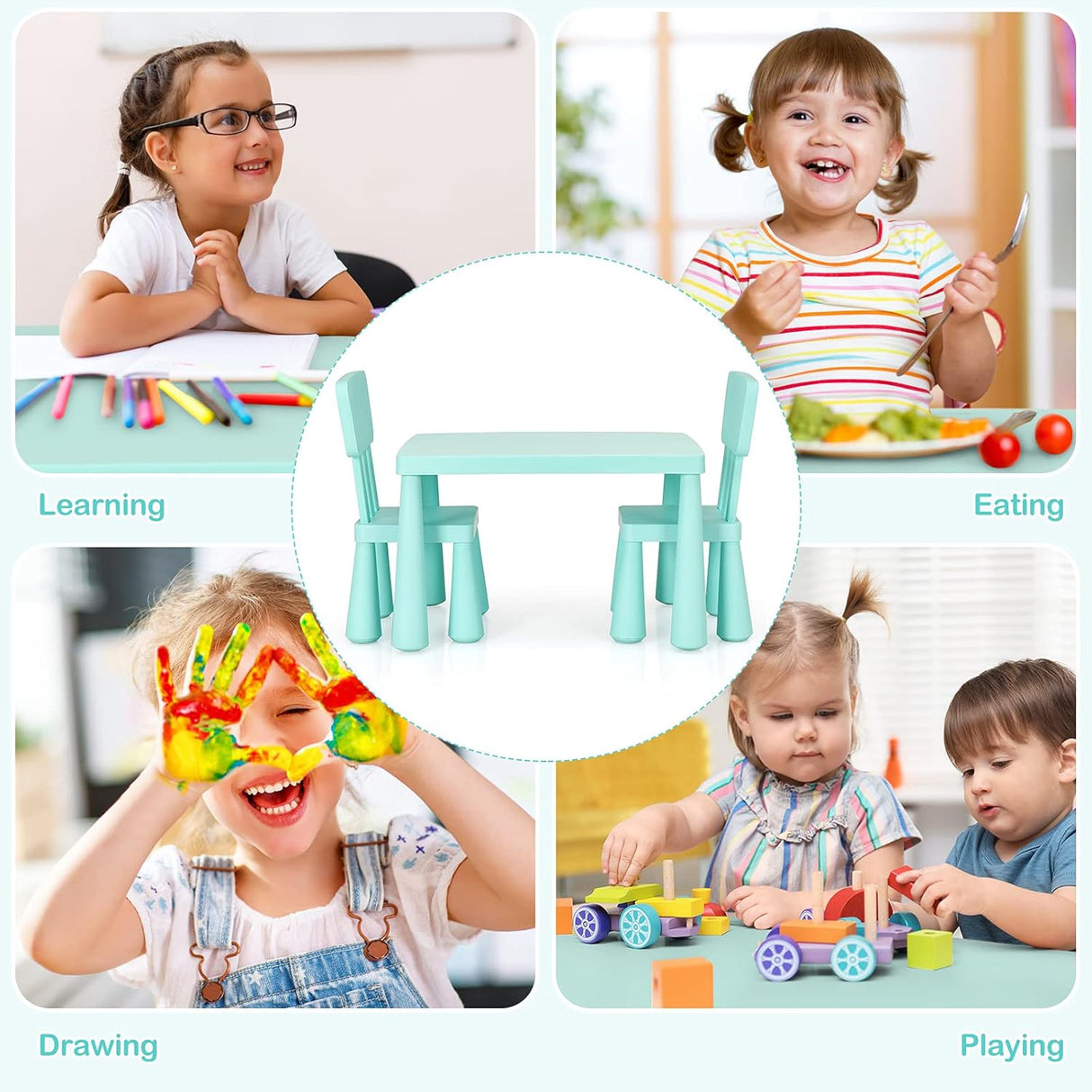 Juego de mesa y silla para niños 3 piezas de plástico