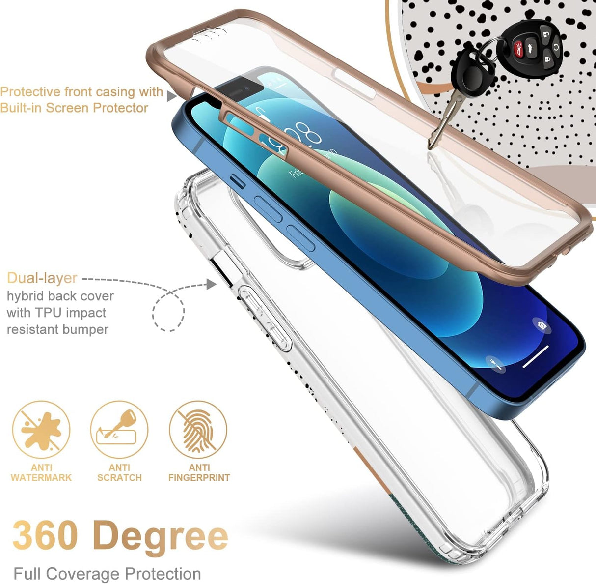 ESDOT Funda para iPhone 12, iPhone 12 Pro con protector de pantalla integrado, funda resistente con diseños de moda para mujeres y niñas, funda protectora para iPhone 12/12 Pro de 6.1 pulgadas, pintura abstracta