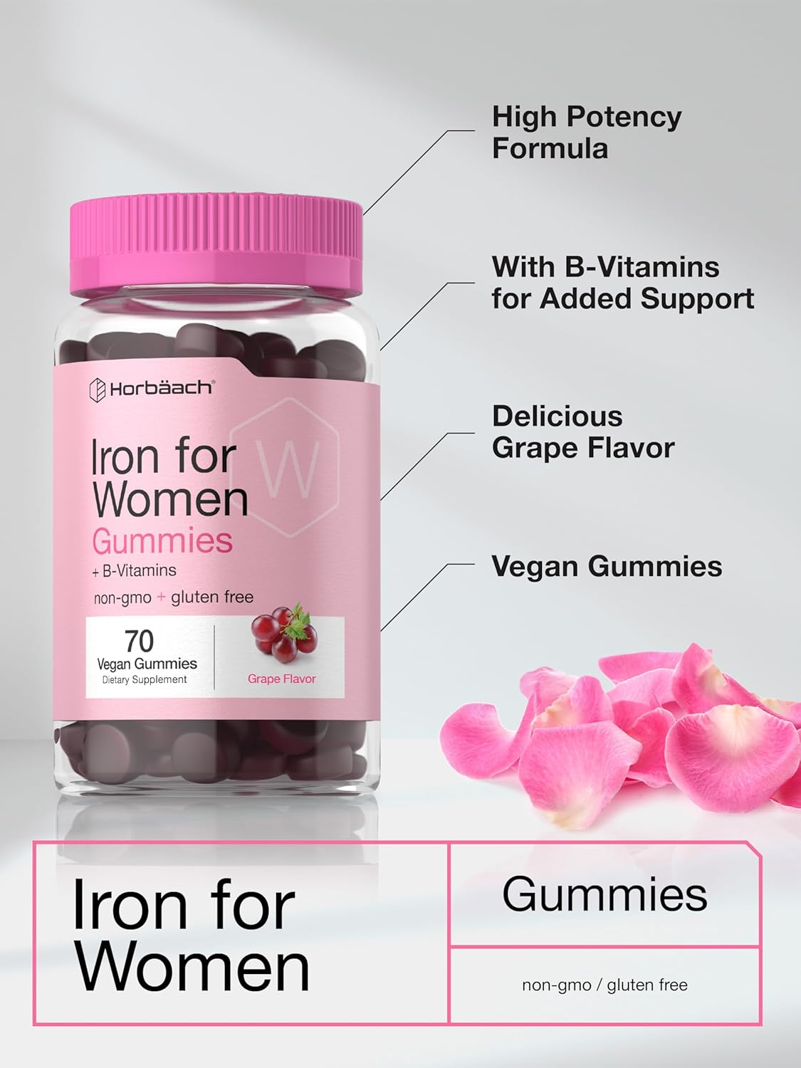 Jaleas de Hierro Horbäach para Mujeres | B Vitamins | 70 Uds