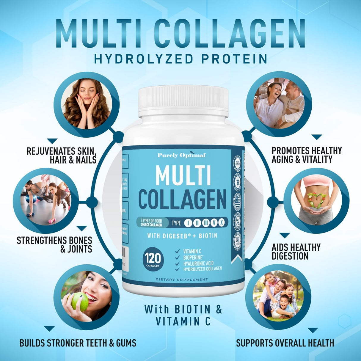 Collagen Multi Peptides Pills, belleza y salud, 120 cápsulas