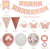 Decoración de Cumpleaños con Globos y Mariposas para Mujer y Niña