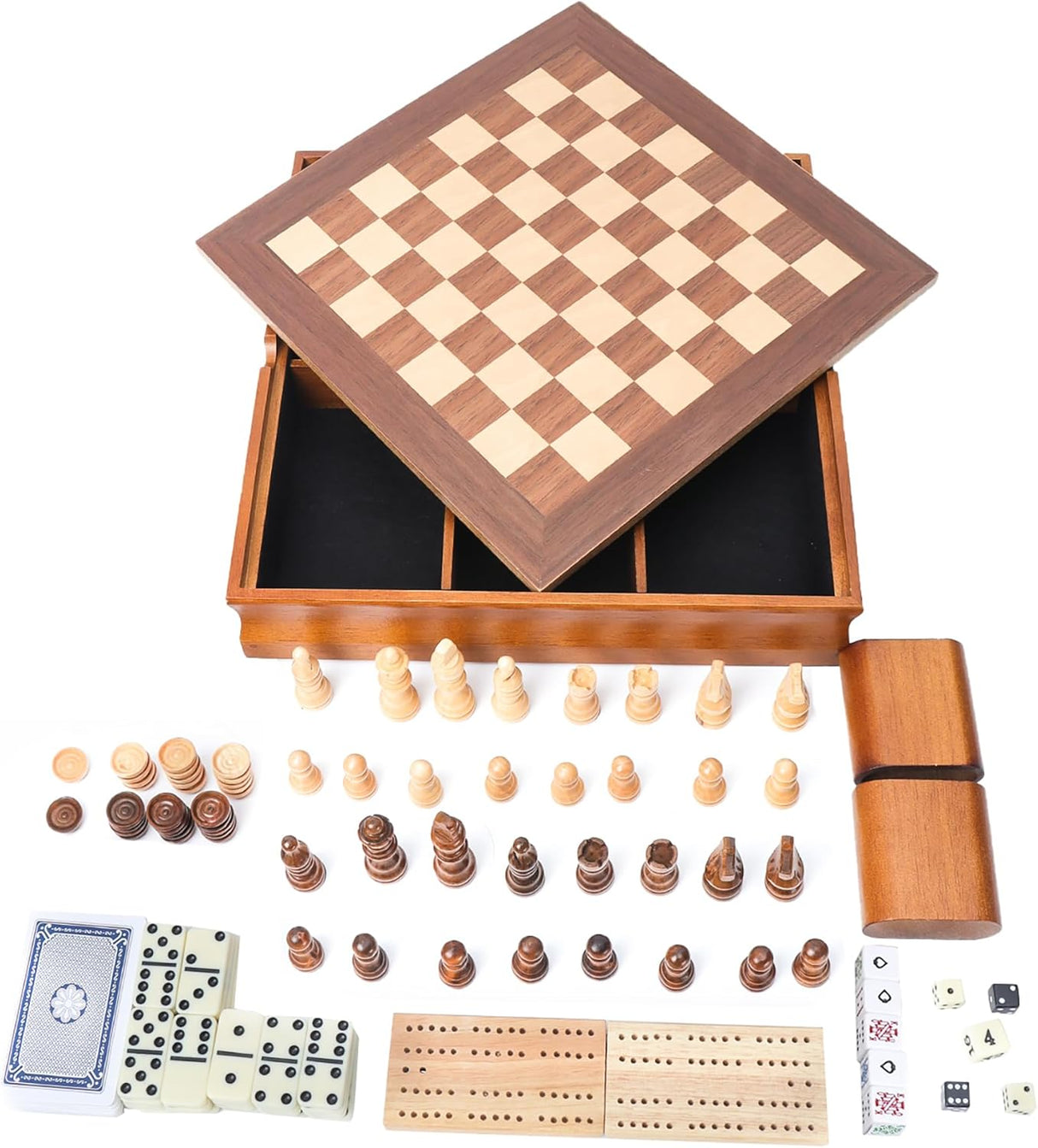 Juego de Mesa 7 en 1 GSE - Ajedrez, Damas, Dominó, Cribbage