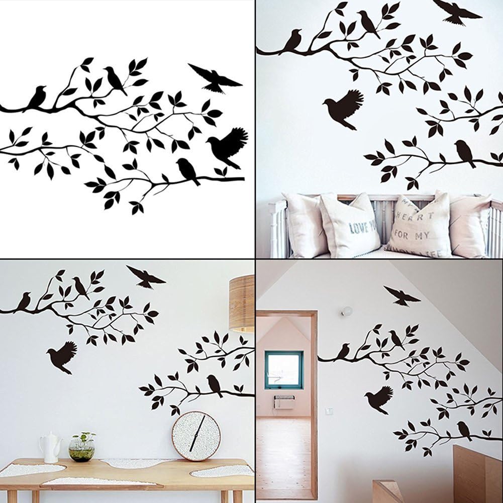 BIBITIME Vinilo adhesivo de pared de pájaro de árbol