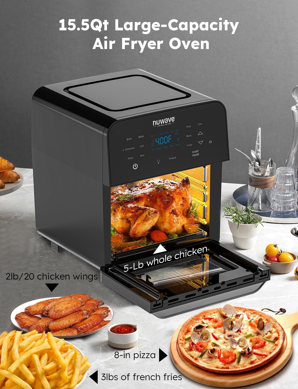 Freidora de aire Nuwave Brio 15.5Qt, 1800W, 100 presets