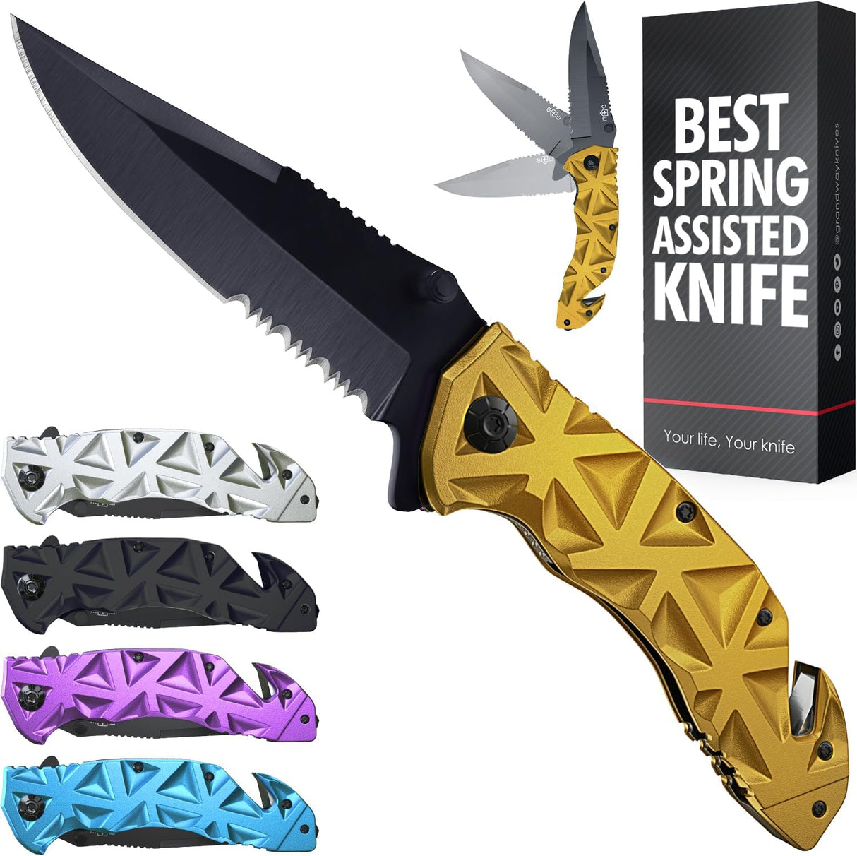 Cuchillo táctico plegable con cortador de alambre y rompedor