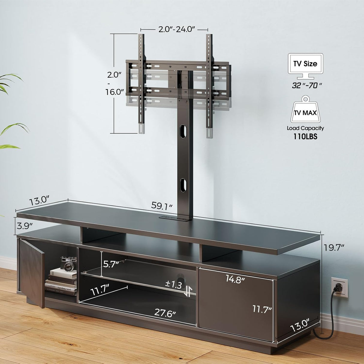 Soporte de TV Rolanstar con montaje y luces LED, modelo 59.1