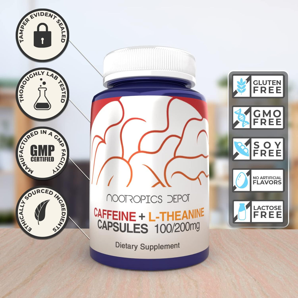 Suplemento nootrópico natural Cápsulas cafeina y L-teanina