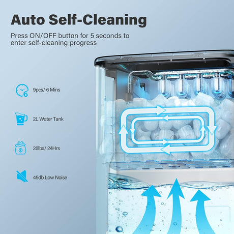 Máquina de Hielo 26Lbs/24H, Autolimpiante, Portátil, Modelo X