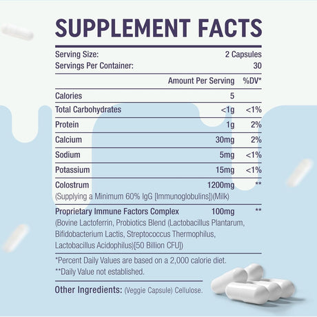 Cápsulas de Colostro Bovino 1300mg - 60% IgG - 60 Cápsulas