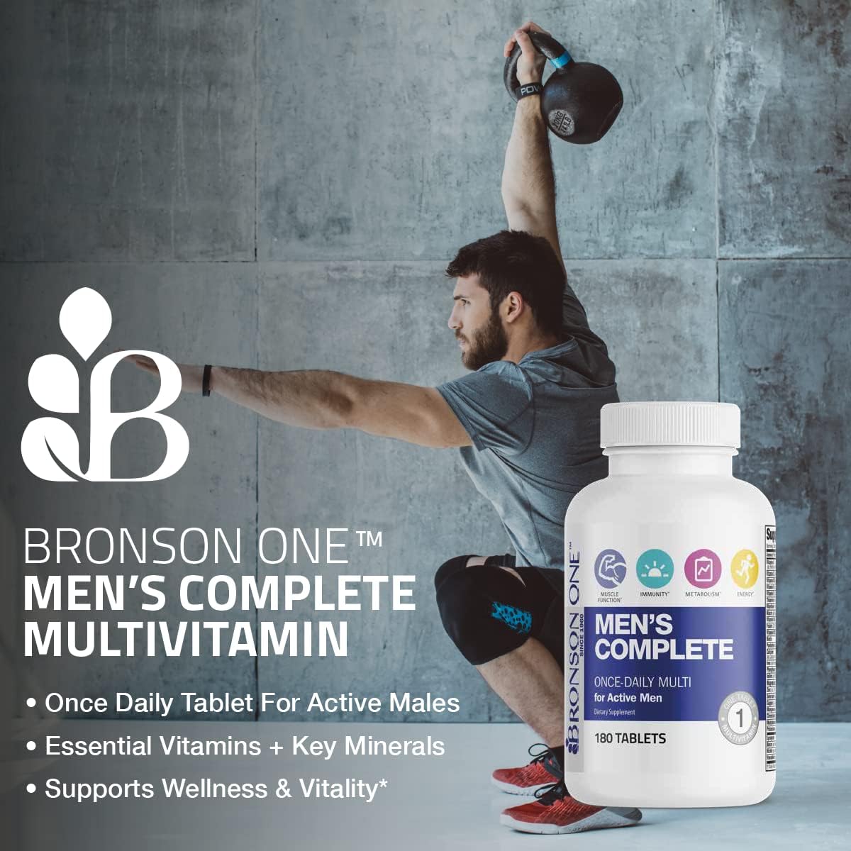 Multivitamínico Completo Bronson ONE para Hombres Activos, 180 Tab.