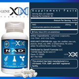 Suplementos NAD+ 250 mg porción 60 cápsulas de nicotinamida