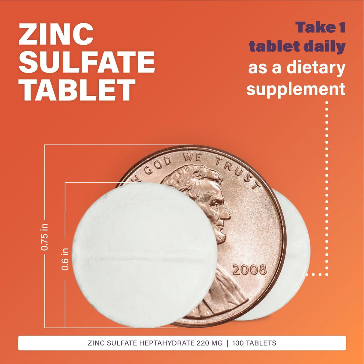 Rugby Zinc Sulfato 220 mg Comprimidos Suplemento 100u
