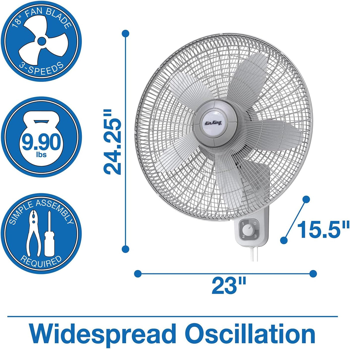 Ventilador de Pared Oscilante 18 Air King 9018 Grado Comercial