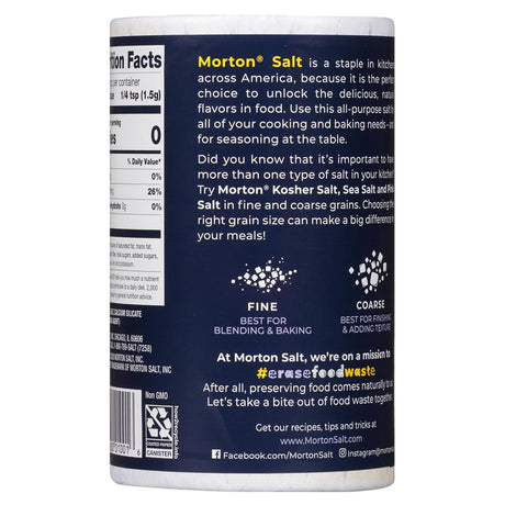 Sal de Mesa Morton, No Yodada, Ideal para Cocinar, 2-Pack 26 oz